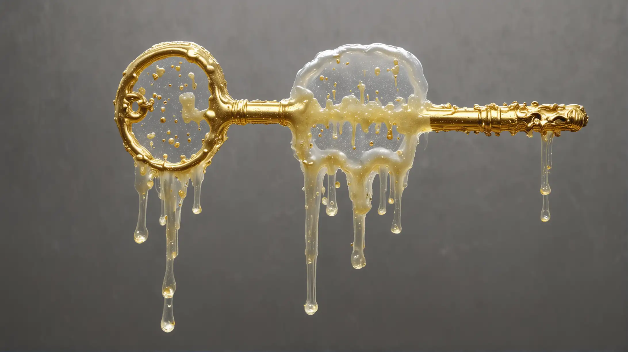 Golden Key Paring in the Air Covered with Transparent Slime