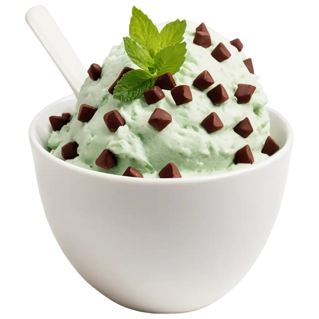 Mint-Flavored-Ice-Cream-with-Chocolate-Chips-in-a-Clean-White-Cup-PNG-Image-for-HighQuality-Presentation