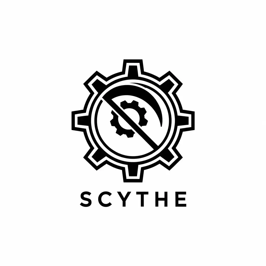 a vector logo design,with the text "Scythe", main symbol:sickle in a rombus with a gear,complex,be used in Others industry,clear background