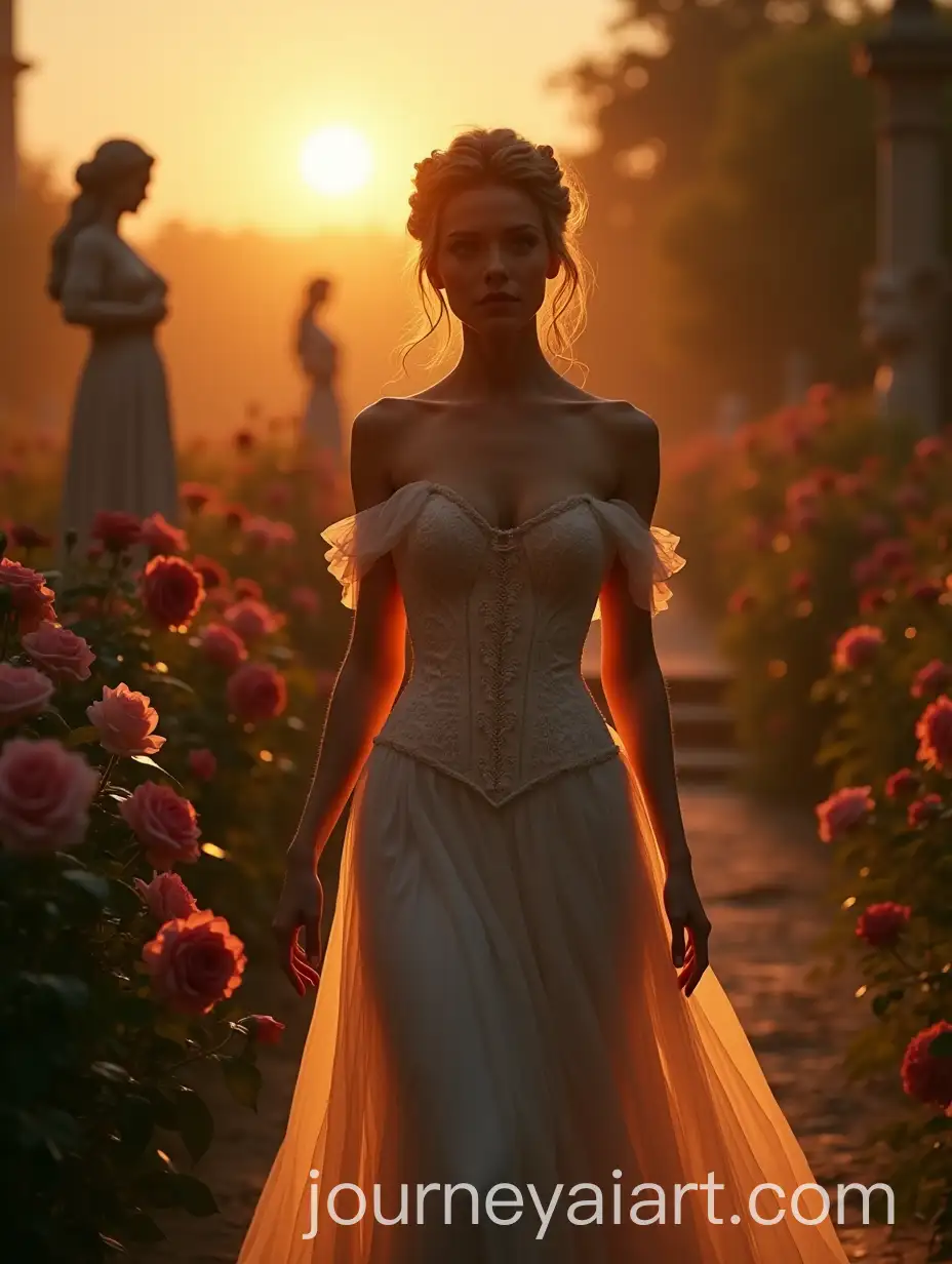 Sensual-Victorian-British-Princess-in-Royal-Garden-at-Sunset