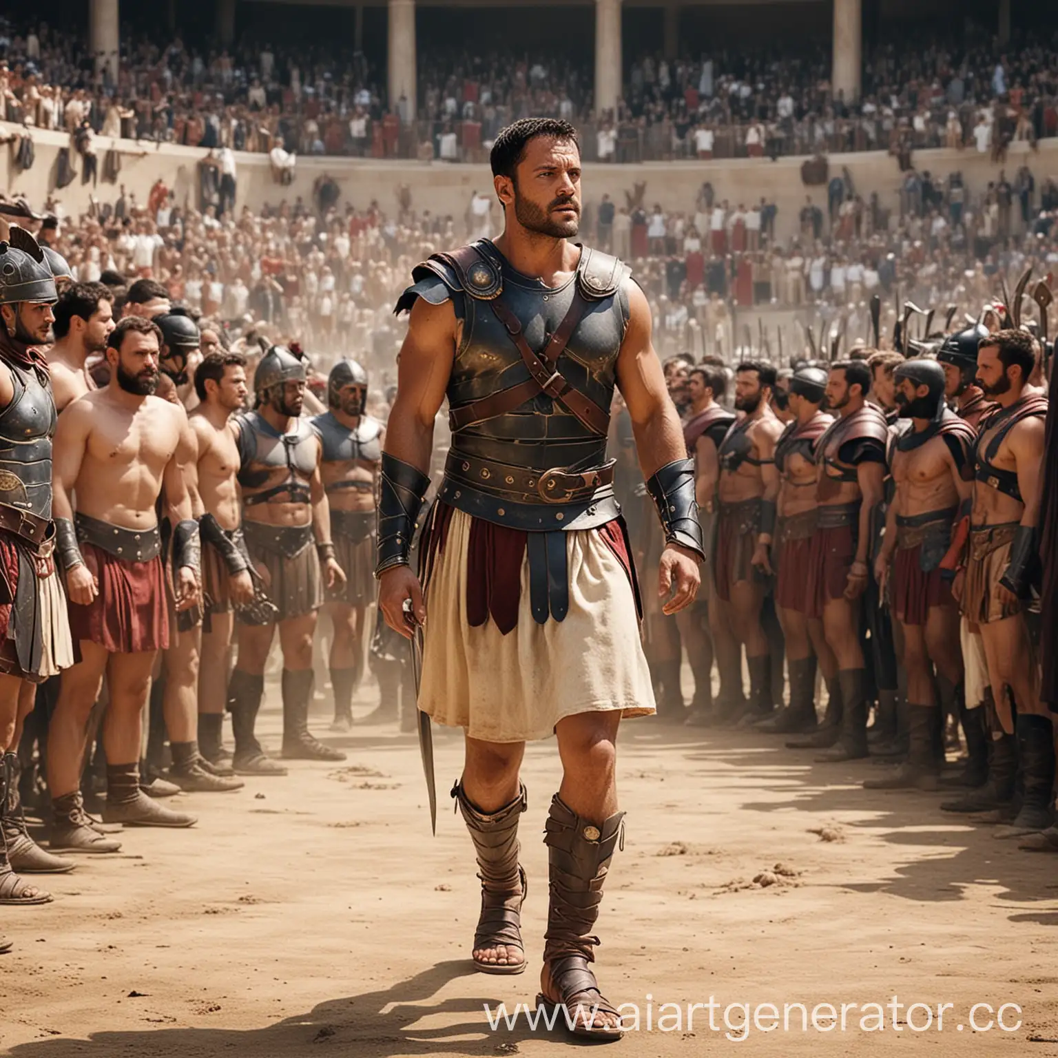 Modern-Gladiator-in-Office-and-Everyday-Attire-among-Spectators