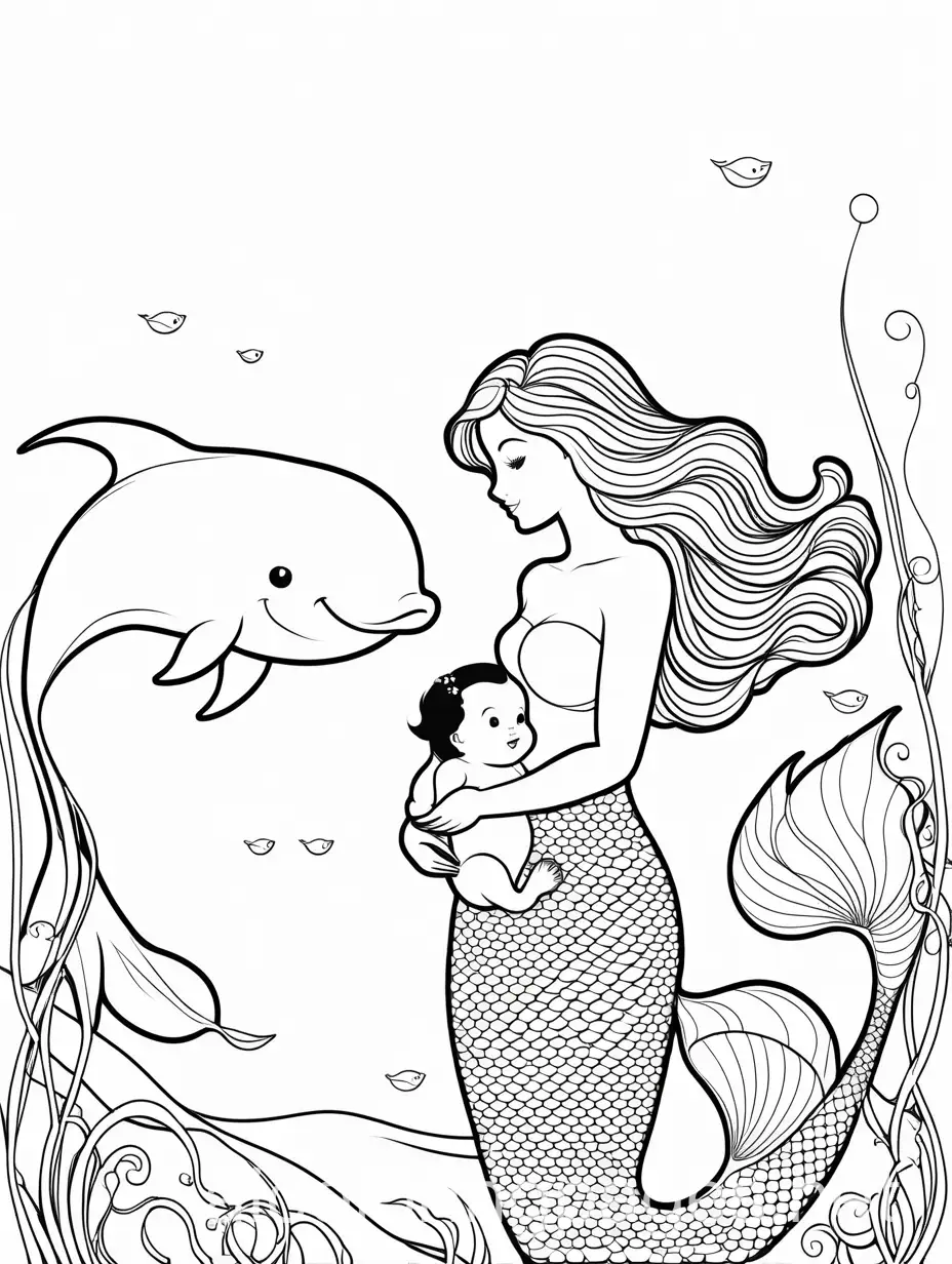 Mermaid-and-Baby-Whale-Coloring-Page-Black-and-White-Line-Art