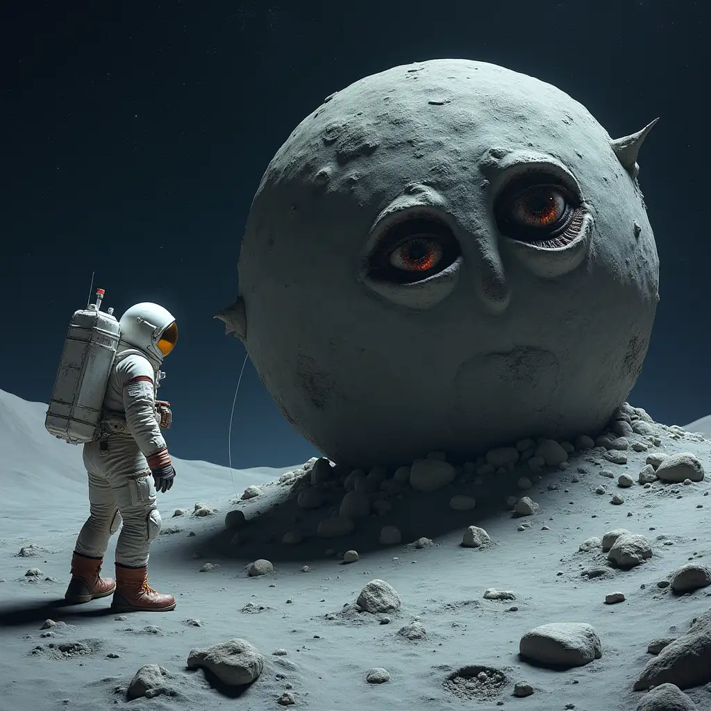 Astronaut-Hiding-Behind-Stone-on-the-Moon-from-Alien-Monster