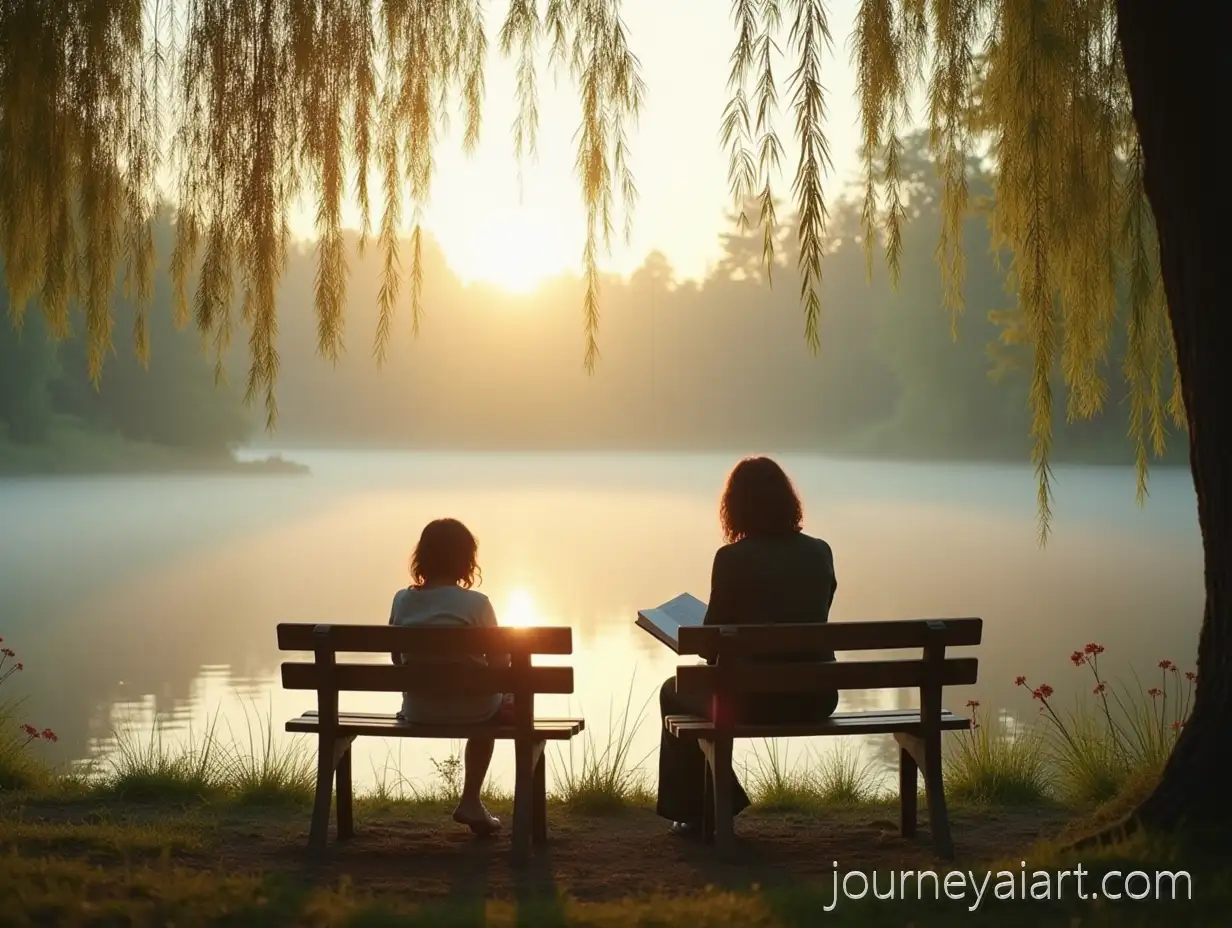 Mother-andAI-Image-Prompt-Expansion-Daughter-Enjoying-a-Peaceful-Morning-by-the-Lake