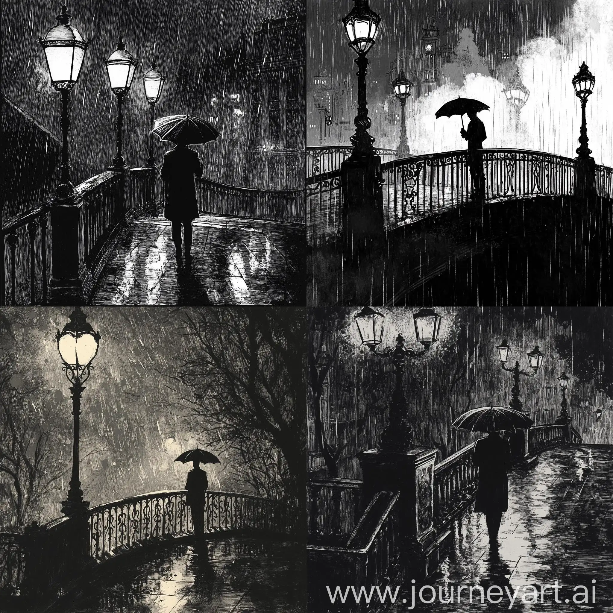 Melancholic-Man-with-Umbrella-on-Rainy-Bridge