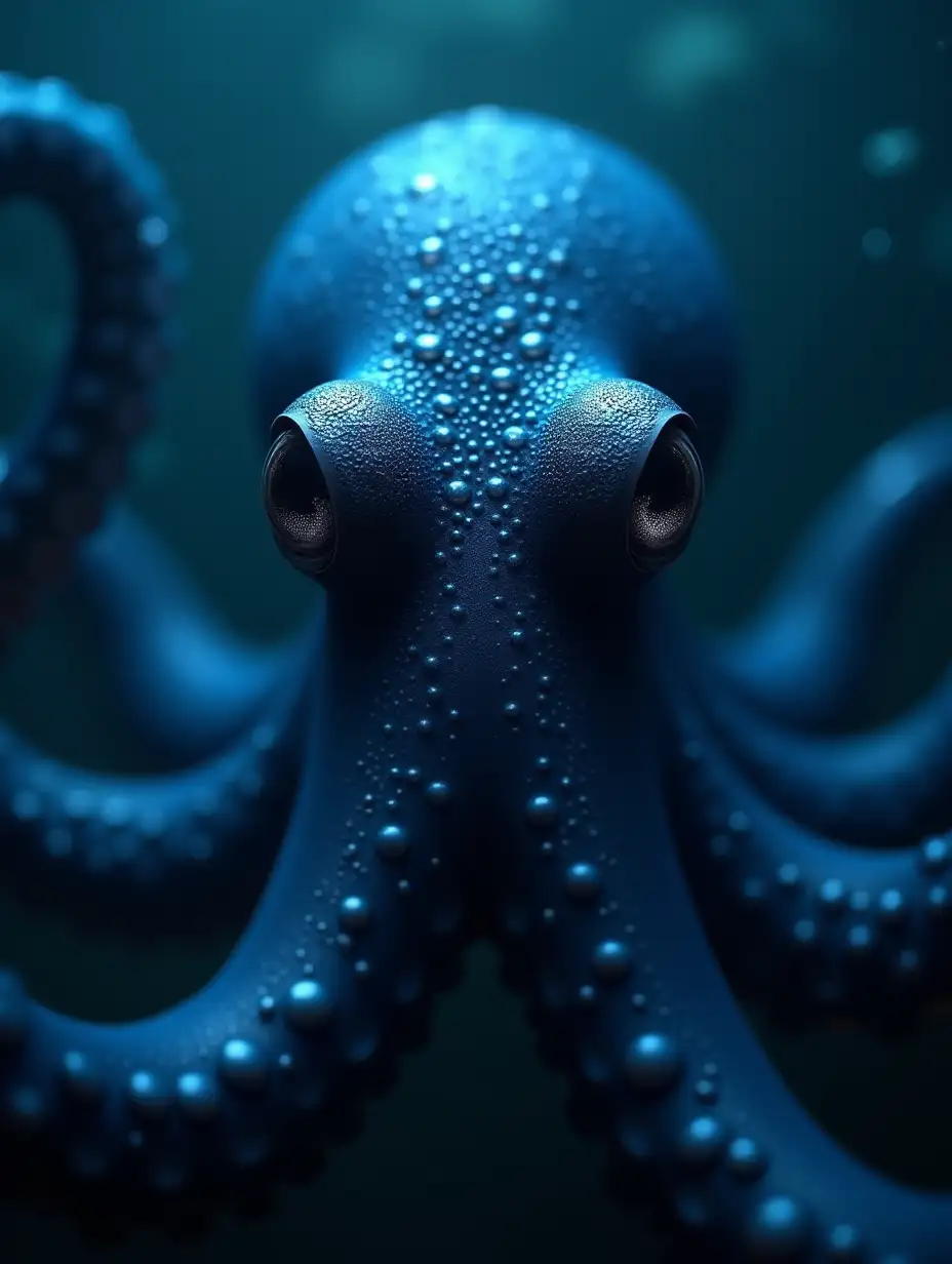 Curious-Dark-Blue-Octopus-with-Light-Reflections-in-Eyes-in-Mysterious-Underwater-Setting