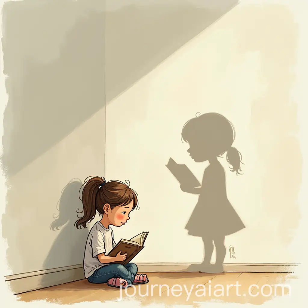 Girl-Studying-with-Oversized-Shadow-Illustration