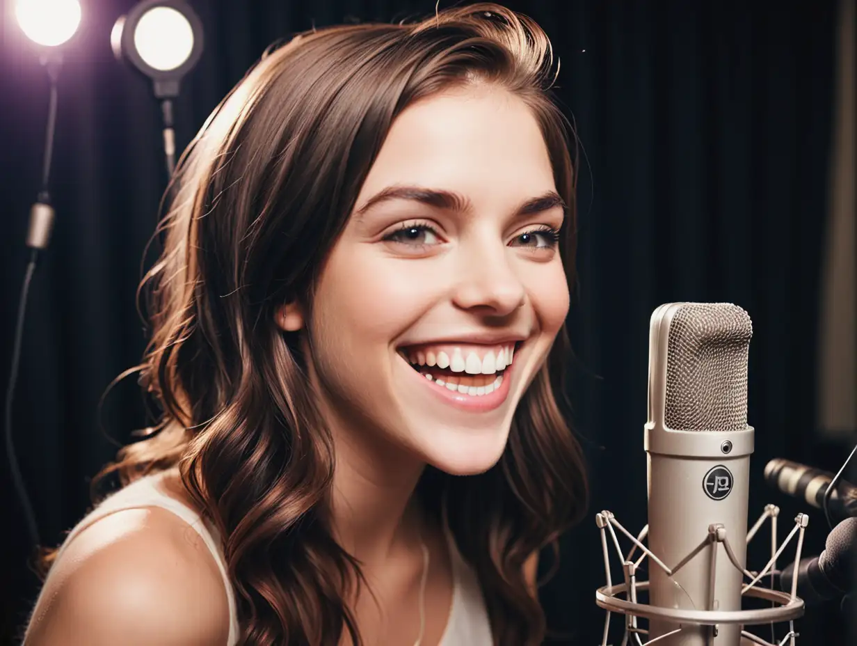 Pretty 25YearOld Actress Smiling with XLR Microphone