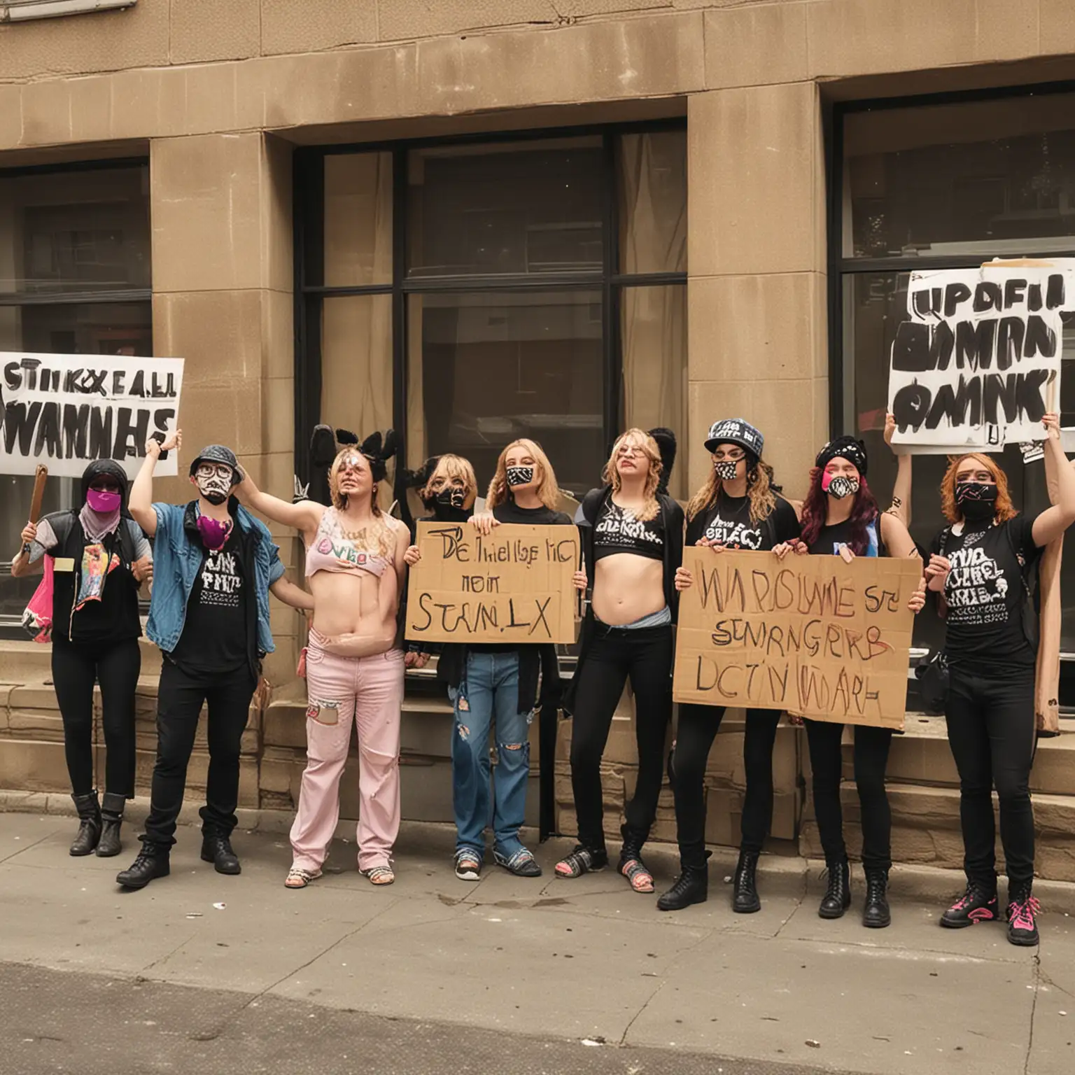 Protesters Holding DEI Signs Outside StinkyAlex Building