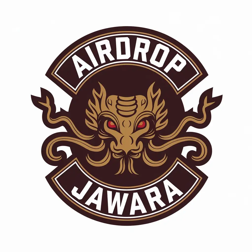 a vector logo design,with the text "Airdrop Jawara", main symbol:Naga,Moderate,clear background