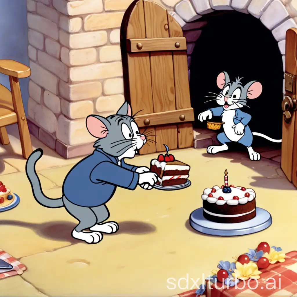 Animated-Cat-and-Mouse-Scene-with-Tom-Luring-Jerry-with-Cake-and-Mousetrap
