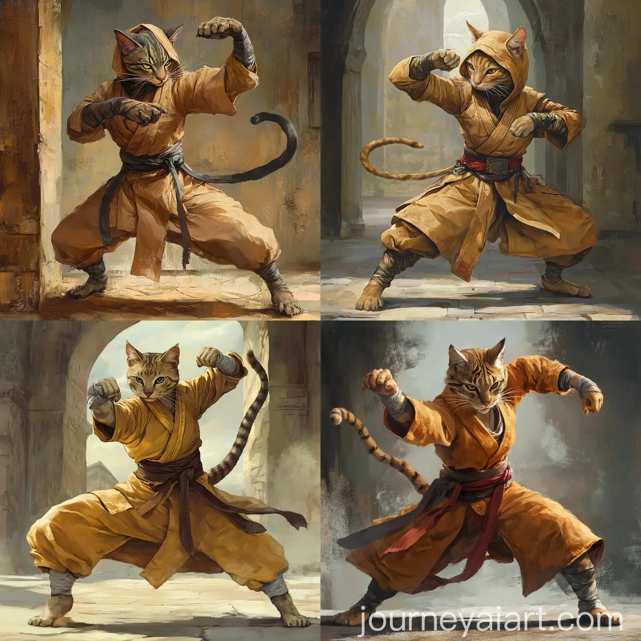 Tabaxi-Monk-Practicing-Martial-Arts-in-Tan-Robes