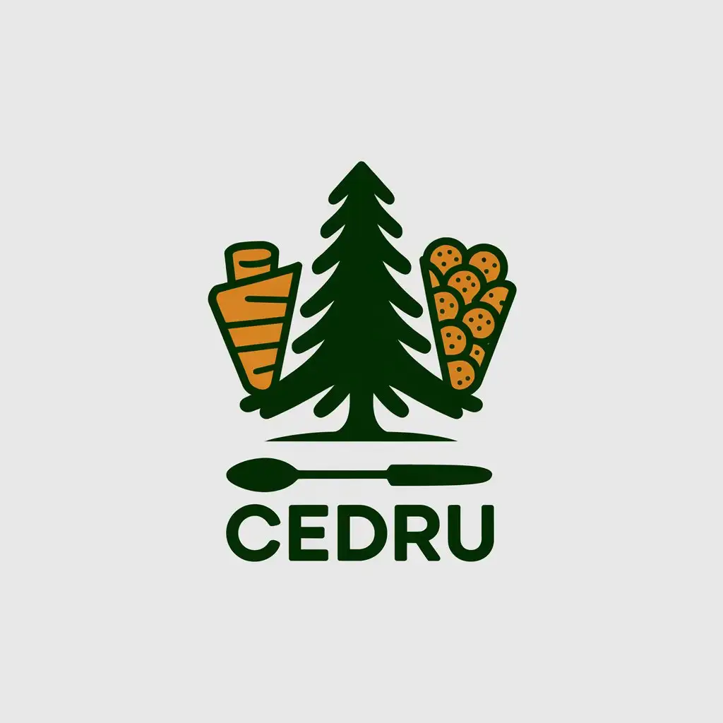 LOGO Design for Cedru Green Cedar Tree with Shawarma and Falafel Under Spoon and Knife