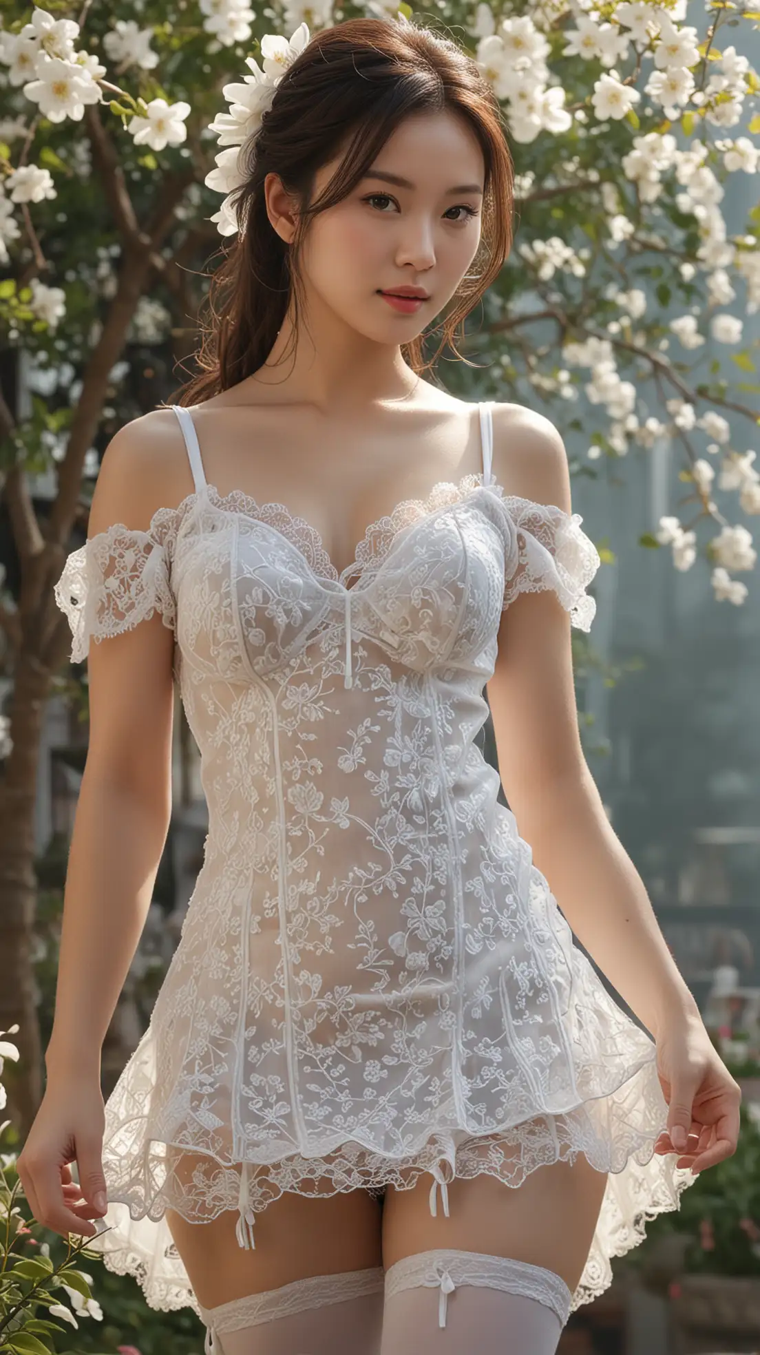 ChineseInspired-Lingerie-Dress-in-a-Floral-Outdoor-Setting