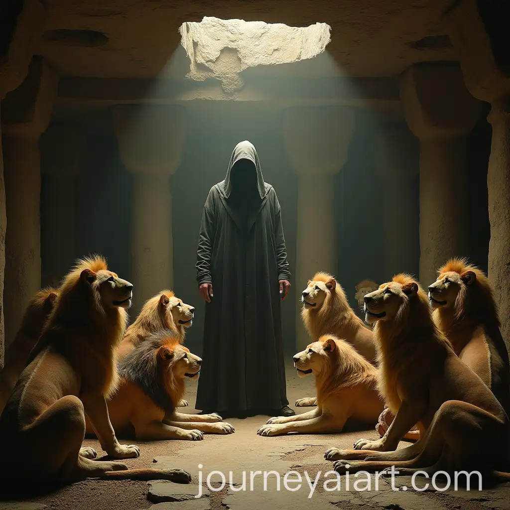 Mysterious-Figure-Surrounded-by-14-Lions-in-an-Ancient-Chamber