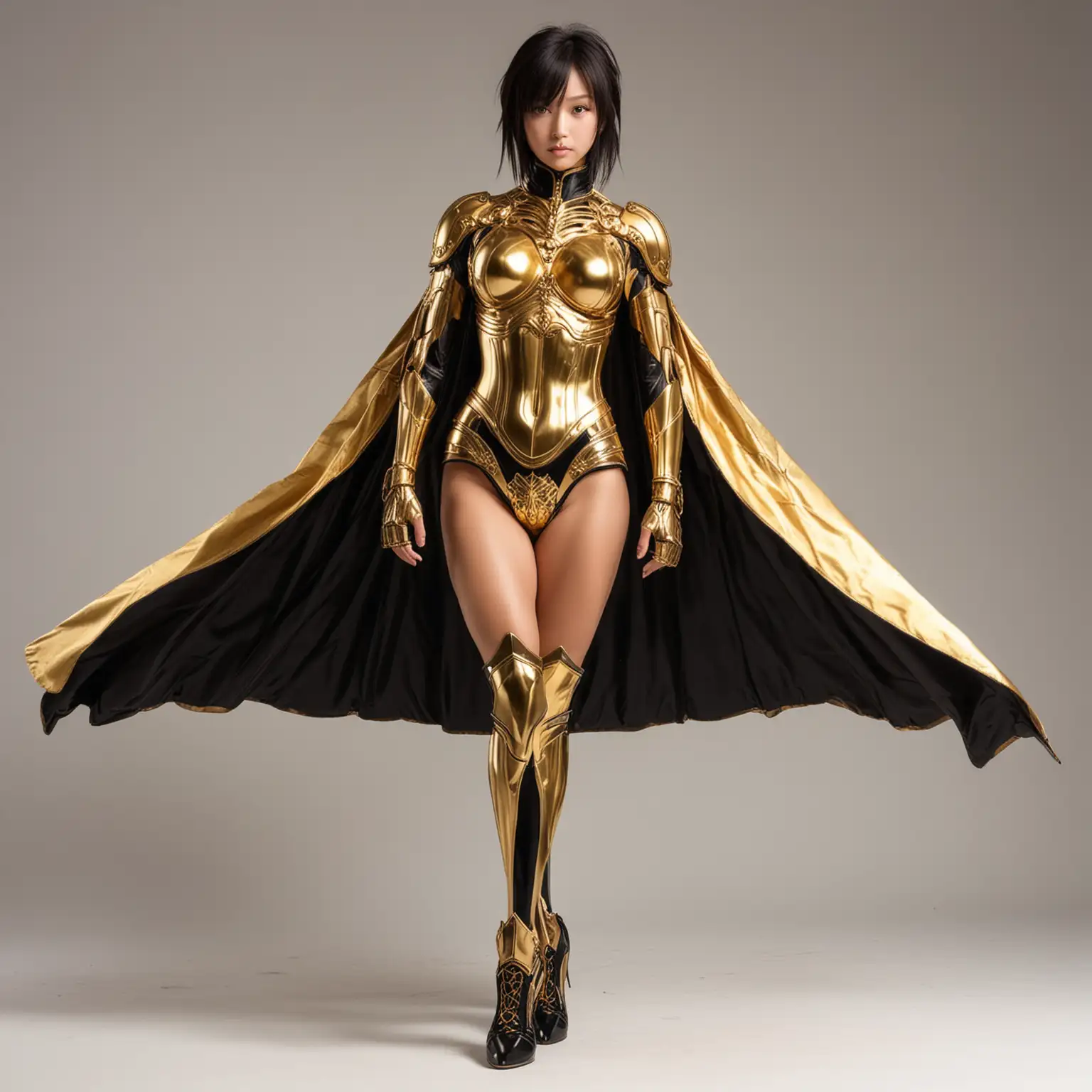 Strong Japanese Woman Body Builder in Gold SamuraiKnight Armor