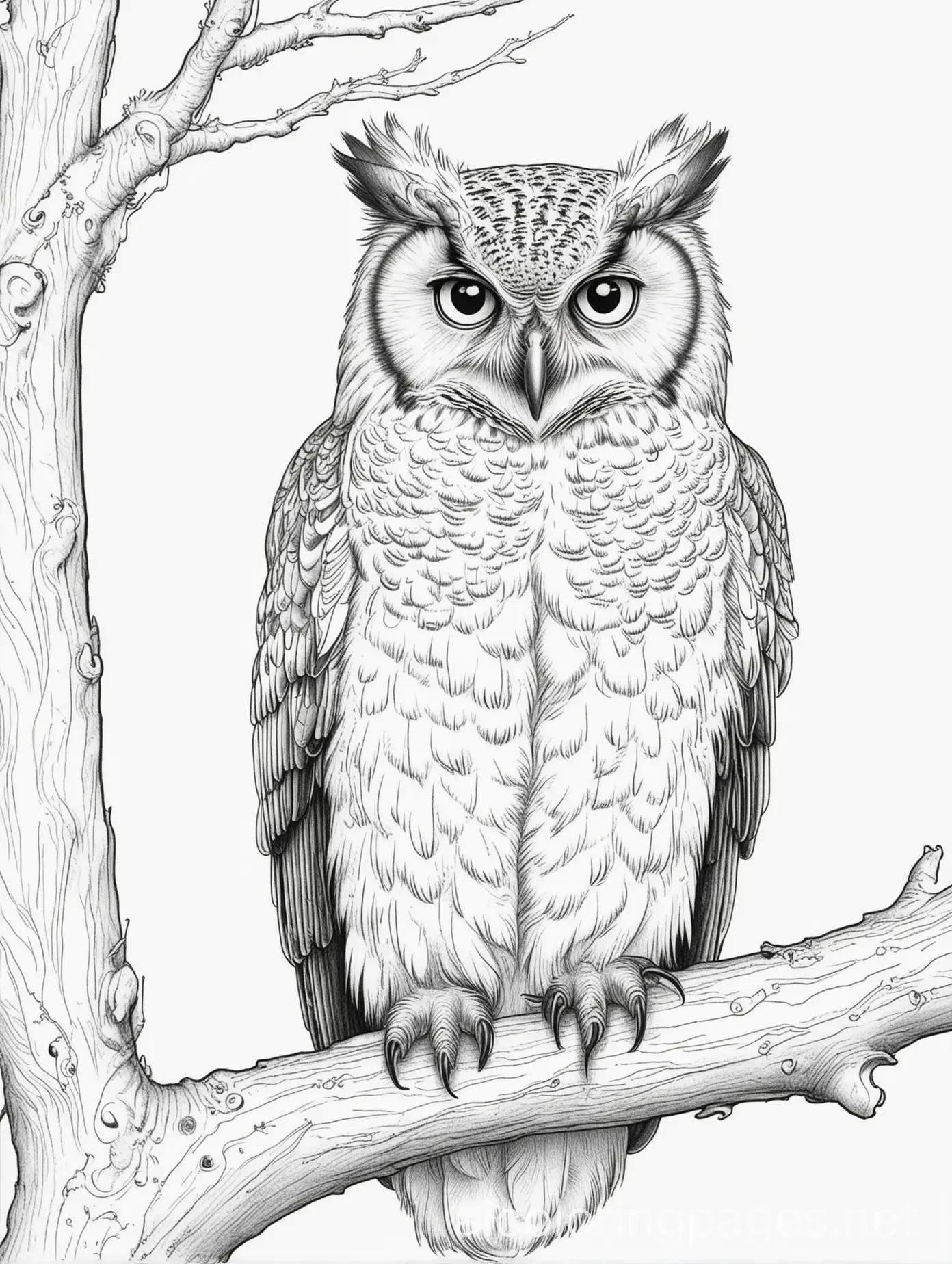 Eagle-Owl-Perched-on-Branch-Coloring-Page