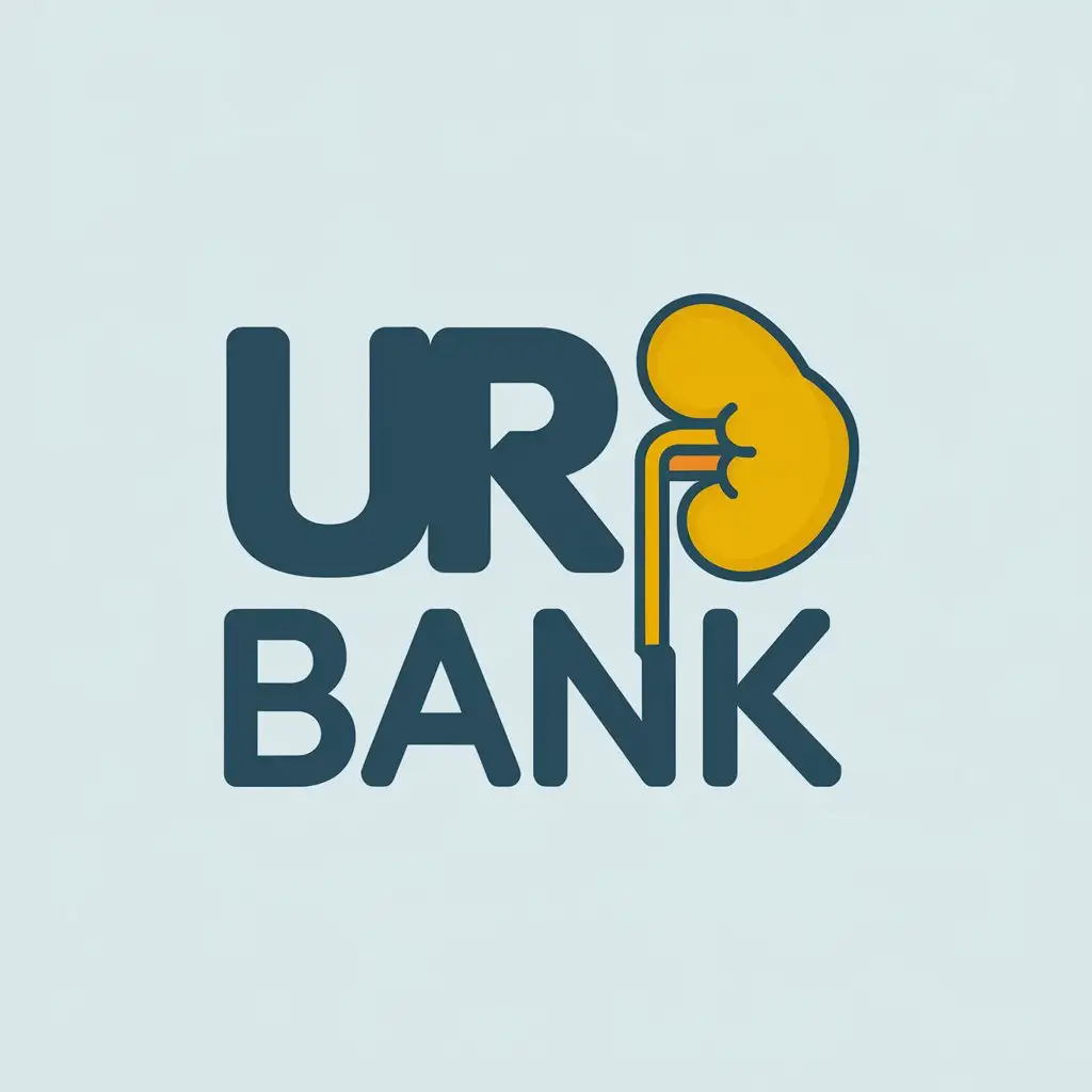 LOGO Design for Uro Bank Yellow Kidney Symbol with Blue Text and Clear Background