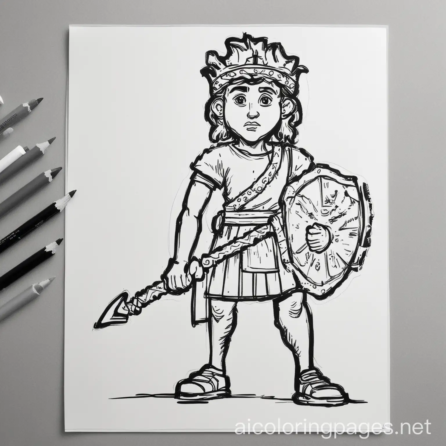 David-and-Goliath-Coloring-Page-Black-and-White-Line-Art