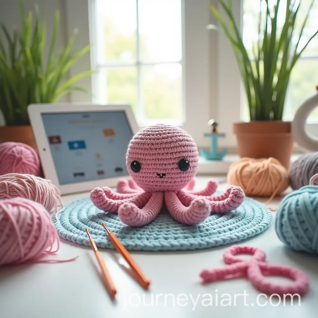 Whimsical-Crochet-Octopus-Crafting-Scene-with-PastAI-Art-Prompt-Expansionel-Yarns-and-Nautical-Decor