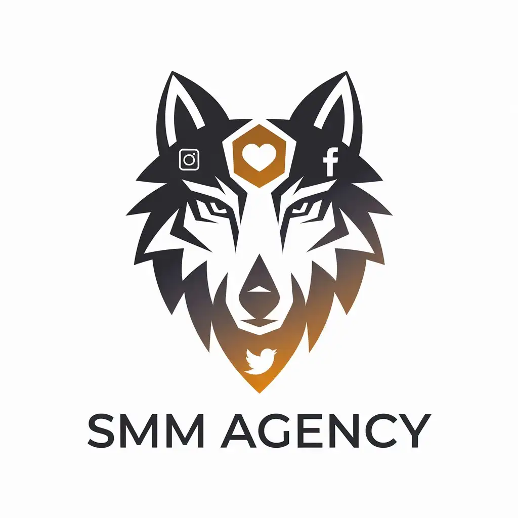 LOGO Design for Smm Agency Elegant Wolf Face with Social Elements on Clear Background