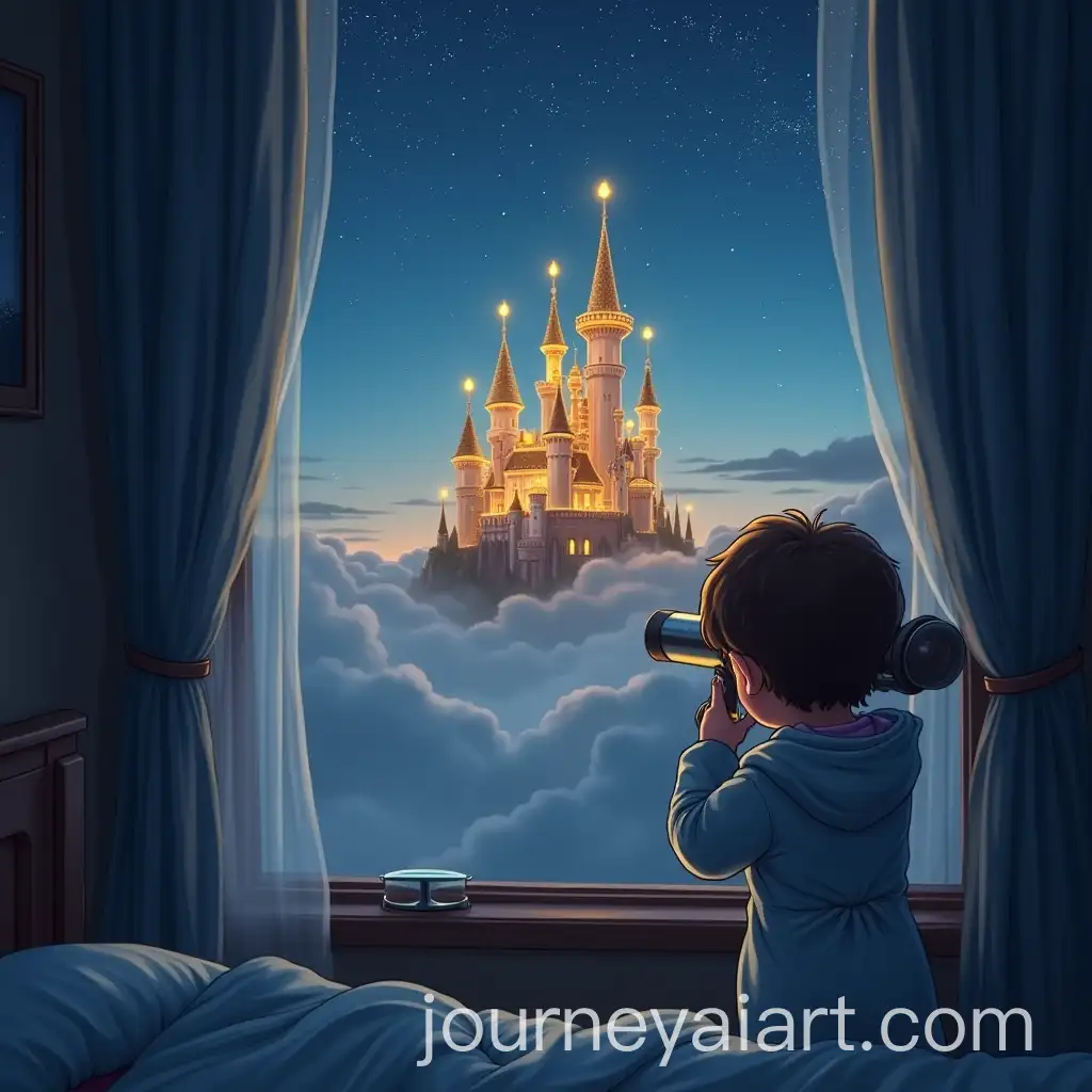 Child-Gazing-at-a-Magical-Floating-Castle-Through-a-Telescope