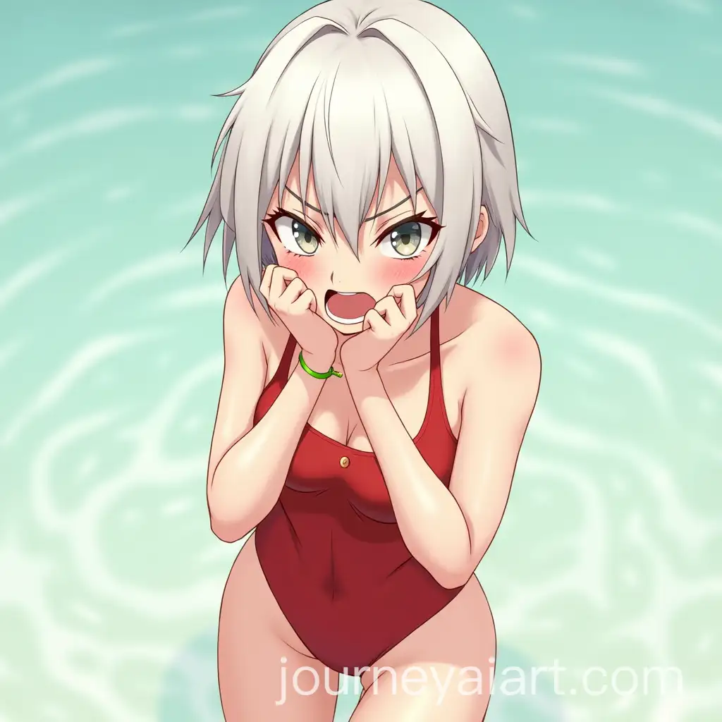 Albino-Girl-in-Angry-Tomboy-Bathingsuit-Pose
