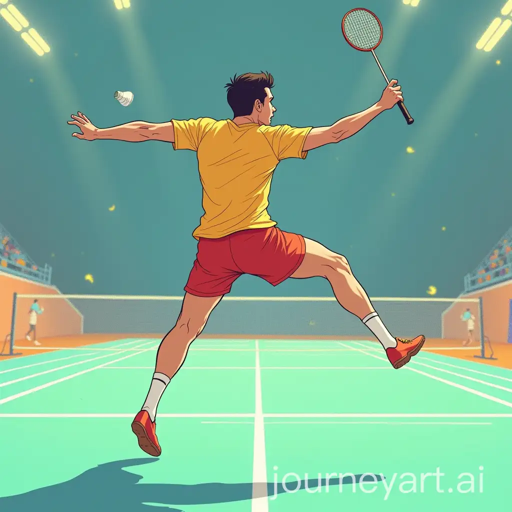 Male-Athlete-Preparing-to-Smash-on-Badminton-Court