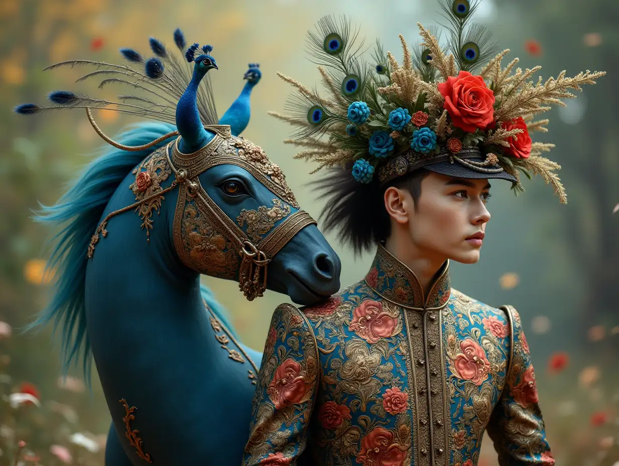 Ki fantasy a mix of man with peacock horse with fashion design