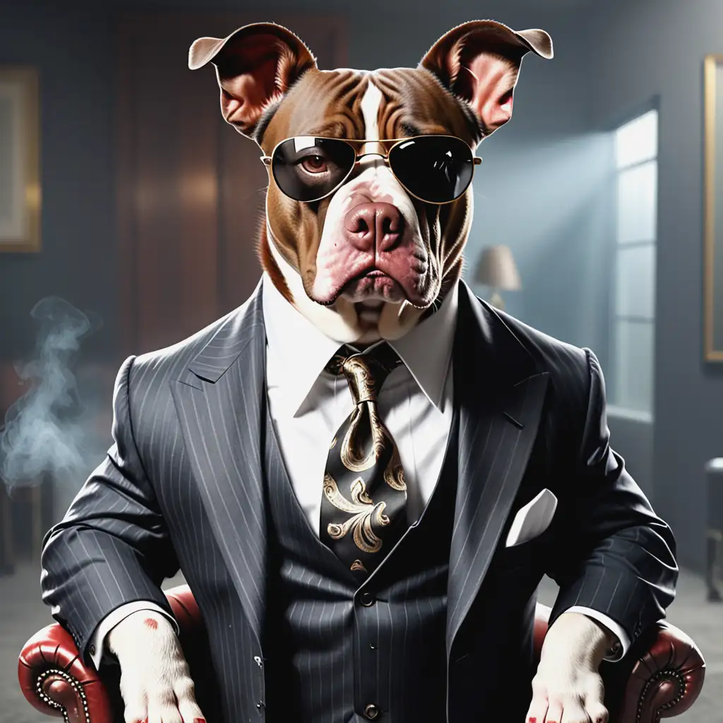 Gangster Bulldog in Luxurious Suit Inspired by Al Pacino