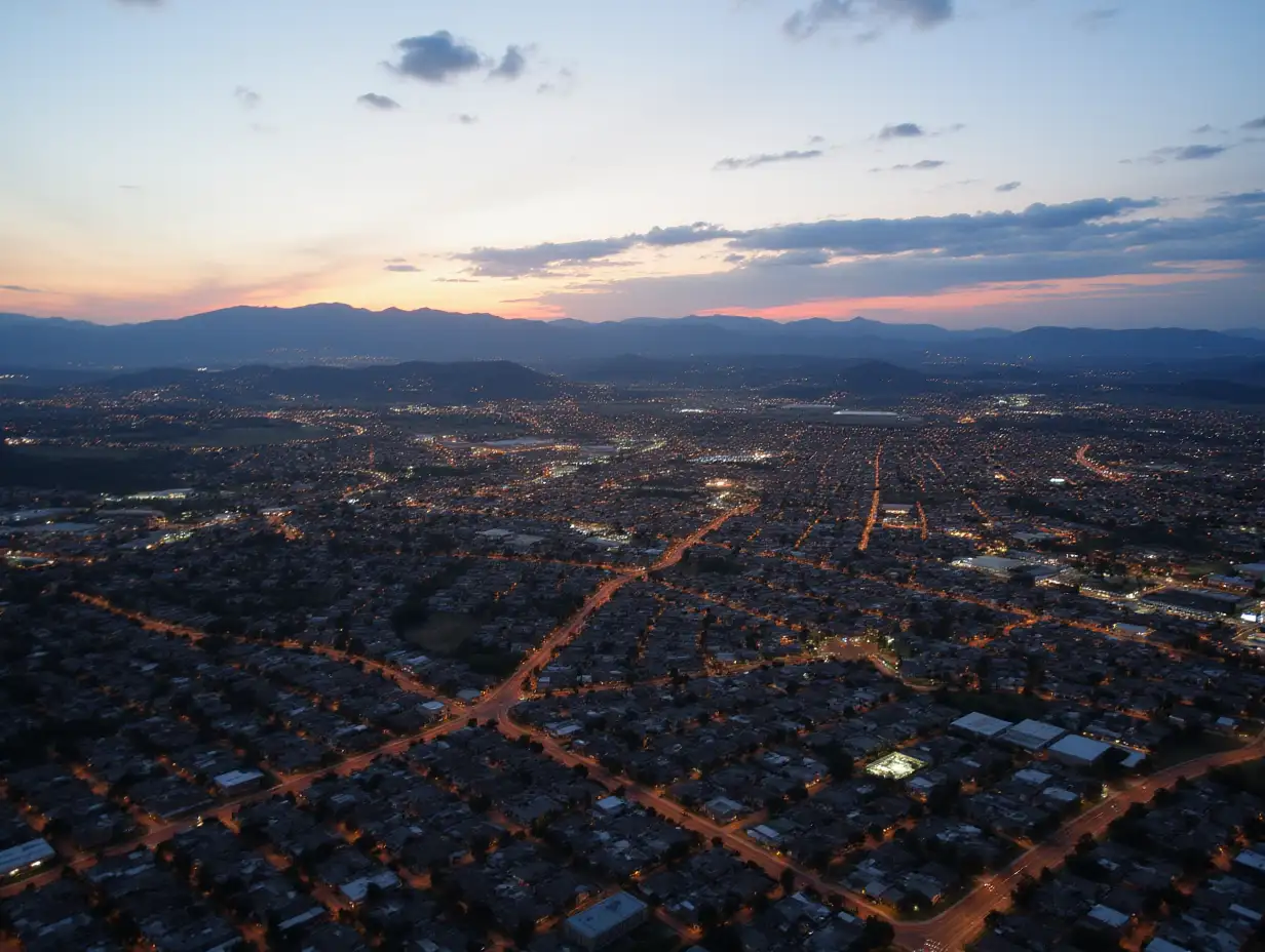 Evening-Aerial-View-of-Santa-Clarita-California-with-City-Lights