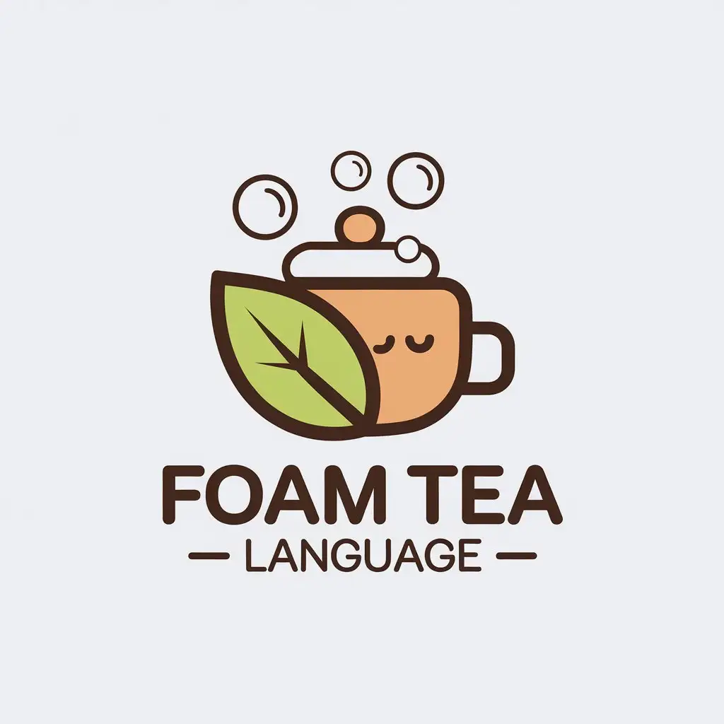 a vector logo design,with the text "Foam tea language", main symbol:Tea, bubbles, tea pot, cute,Minimalistic,be used in Restaurant industry,clear background