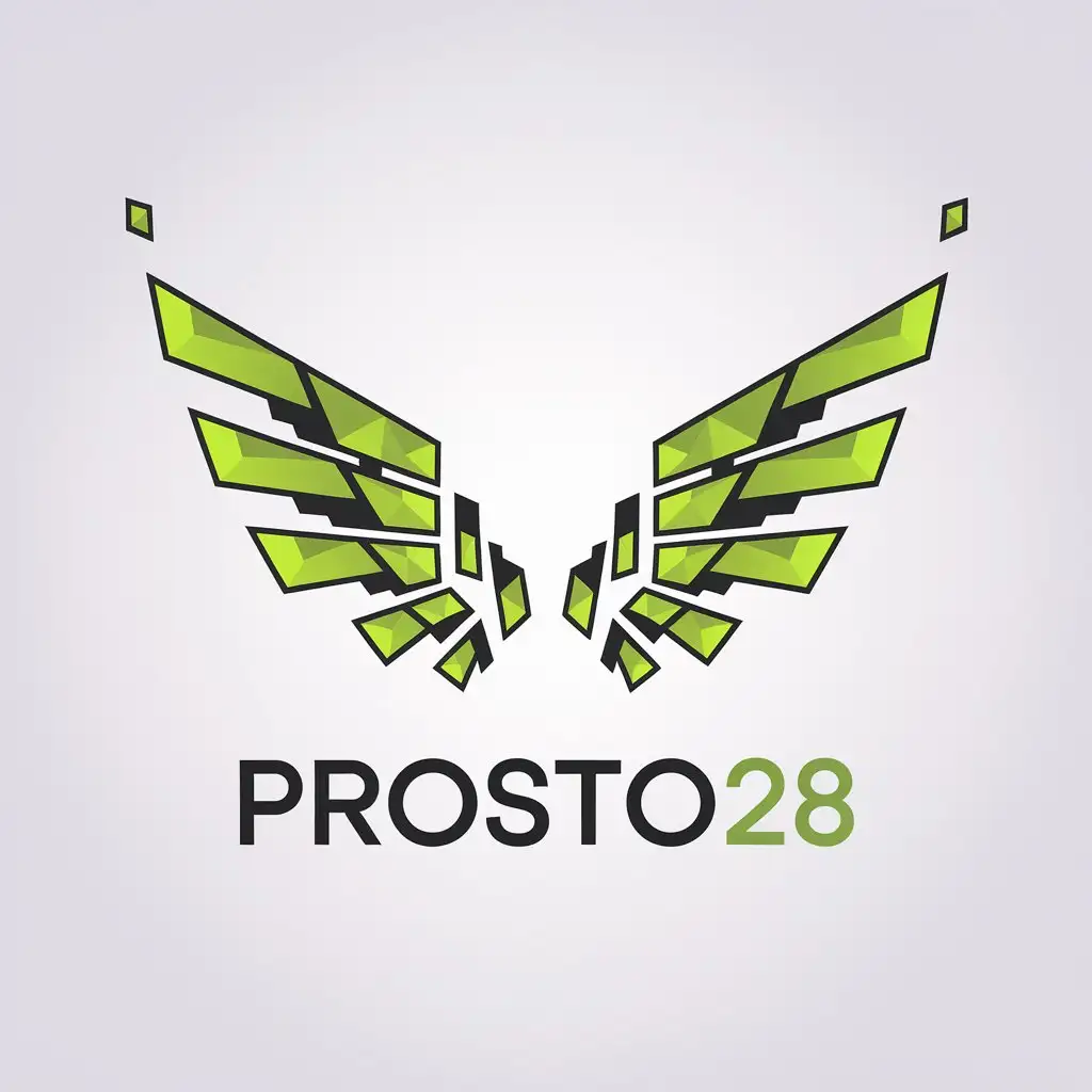 LOGO-Design-For-Prosto28-Green-Fire-Pixel-Wings-with-Minimalistic-Style-for-Travel-Industry