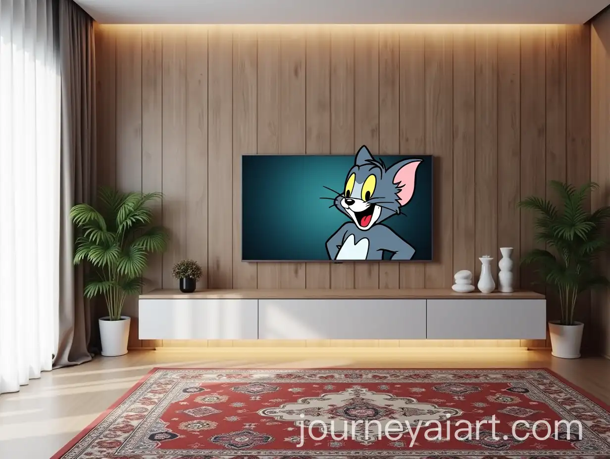 Modern-Iranian-Living-Room-with-Tom-and-Jerry-on-TV