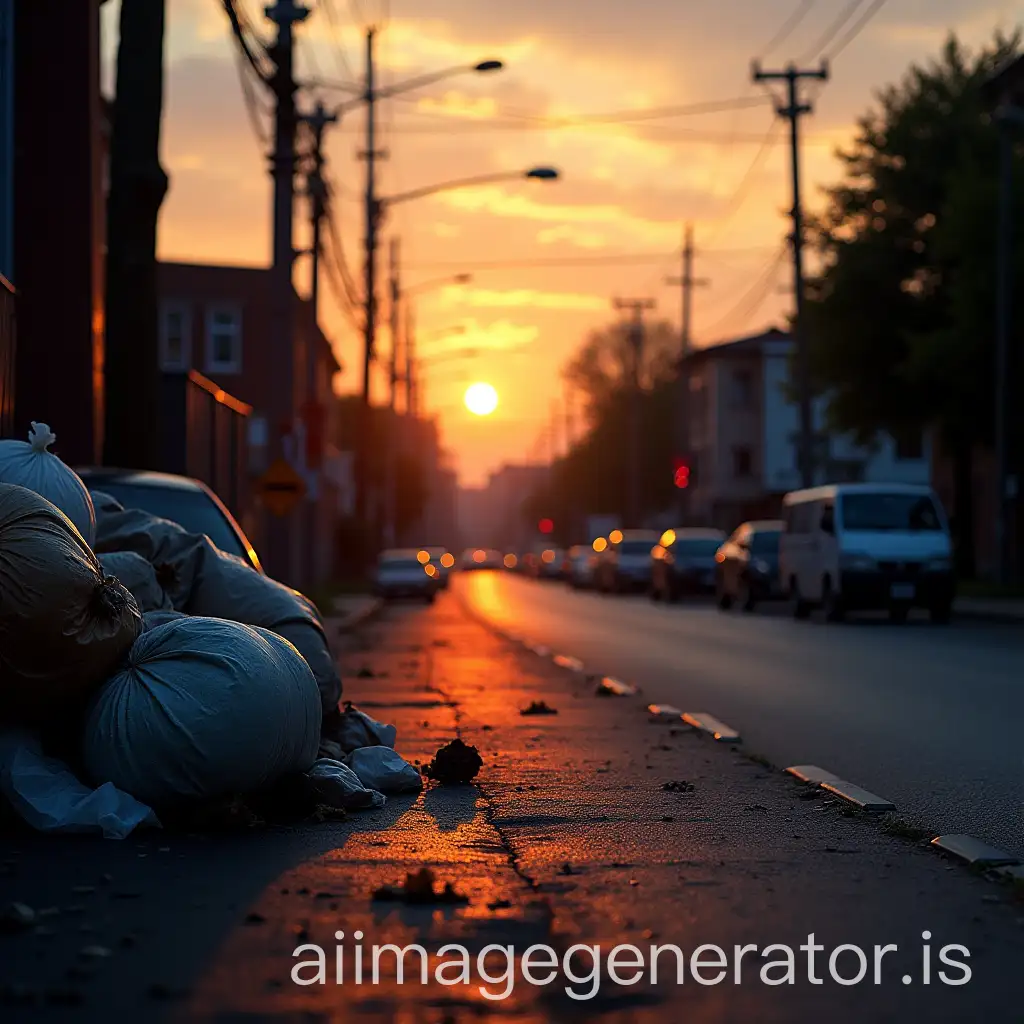 Garbage-Littering-a-Street-at-Sunset