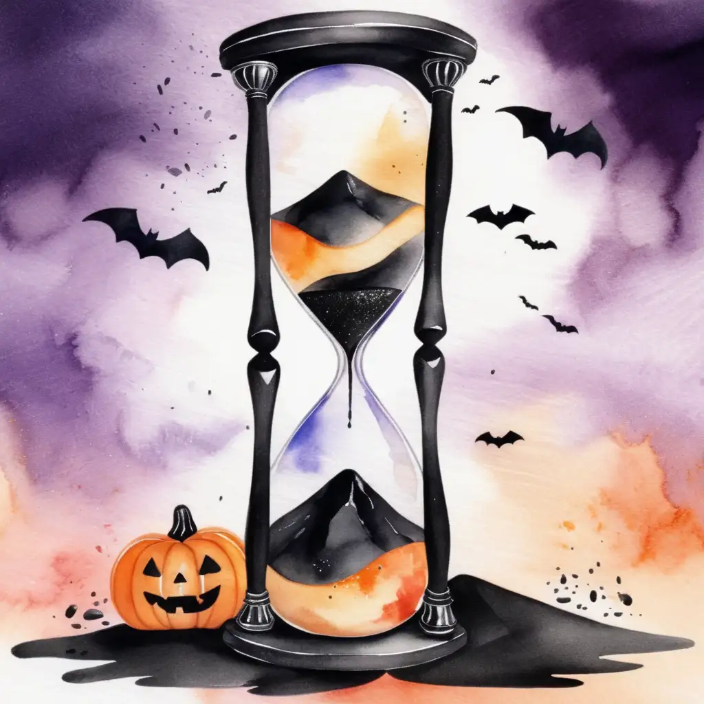 Elegant Watercolor Halloween Hourglass with Black Sand