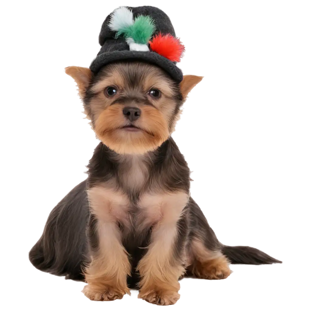 a yorkshire terrier with a hat