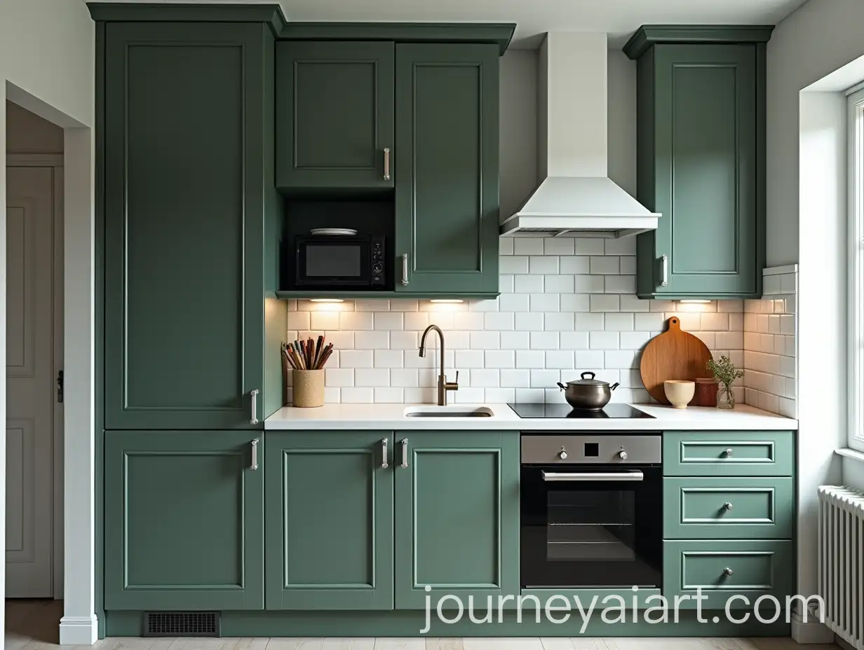 Modern-Kitchen-with-Dark-Green-and-White-Accents-FeaturingAI-Image-Expansion-Sink-Refrigerator-Microwave-and-Oven