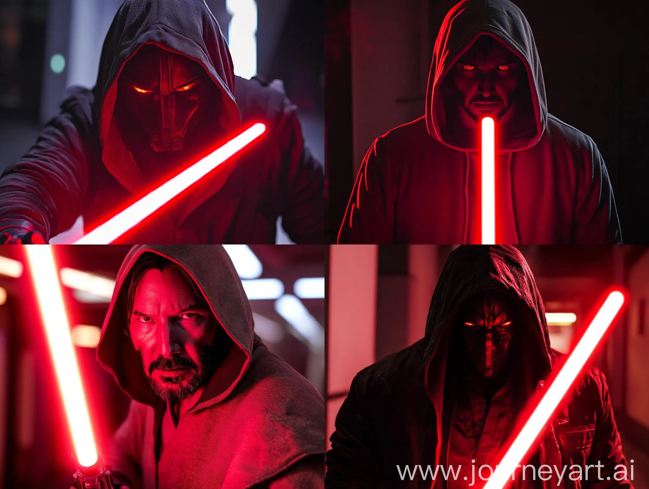 Star-Wars-Fallen-Jedi-Cosplay-with-Red-Lightsaber-in-Low-Angle-Cinestill-Shot