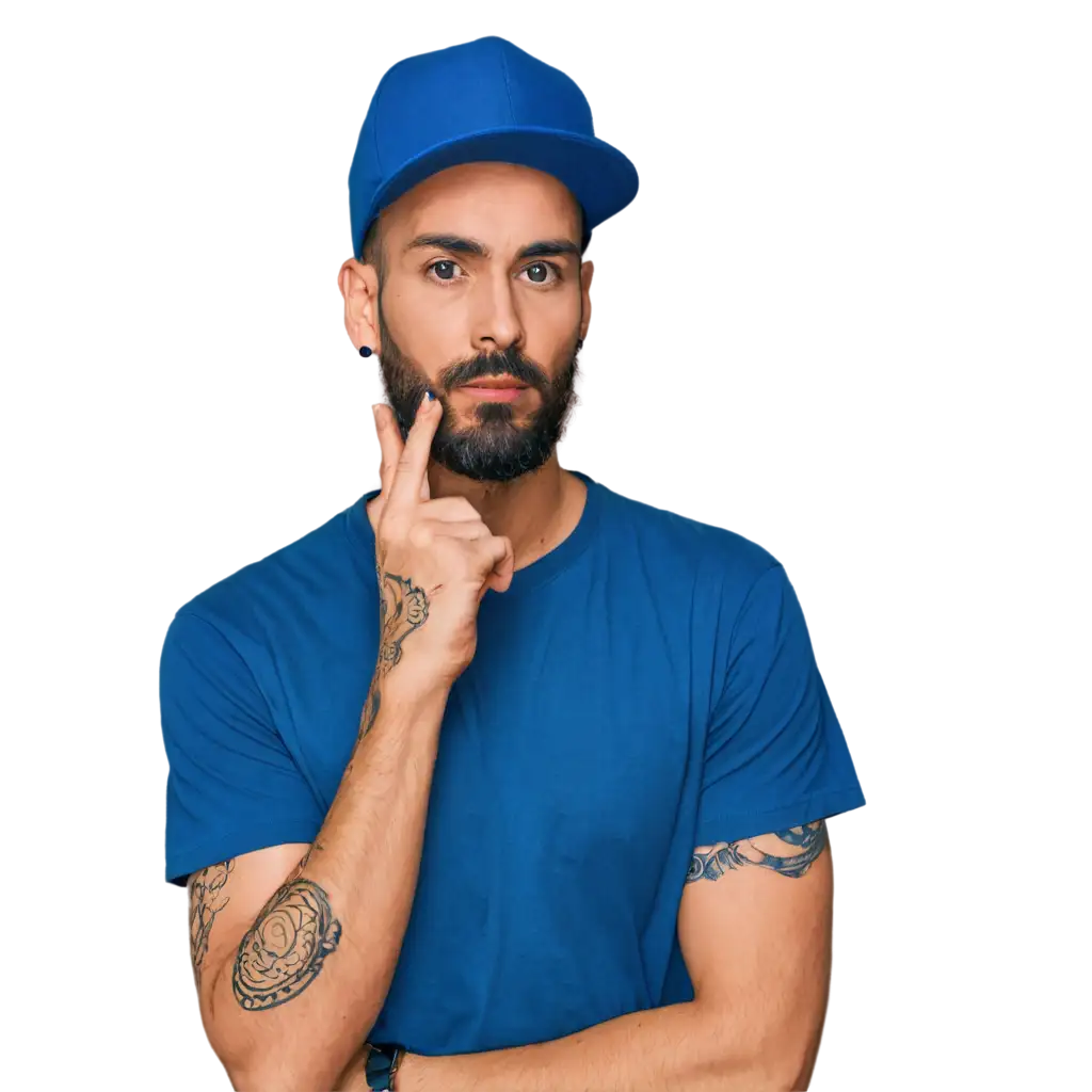 Diverse-PNG-Image-of-a-Man-with-Tattoo-Nose-Piercing-Beard-Wool-Hat-and-Blue-TShirt