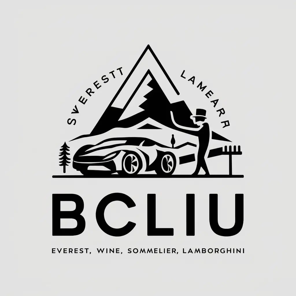 a vector logo design,with the text "BCLIU", main symbol:Everest, wine, sommelier, Ferrari, Lamborghini,Moderate,clear background