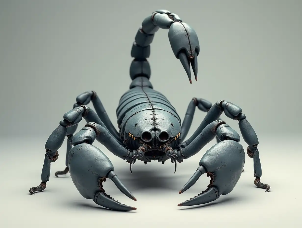 cartoon, grey skeleton scorpion, front view