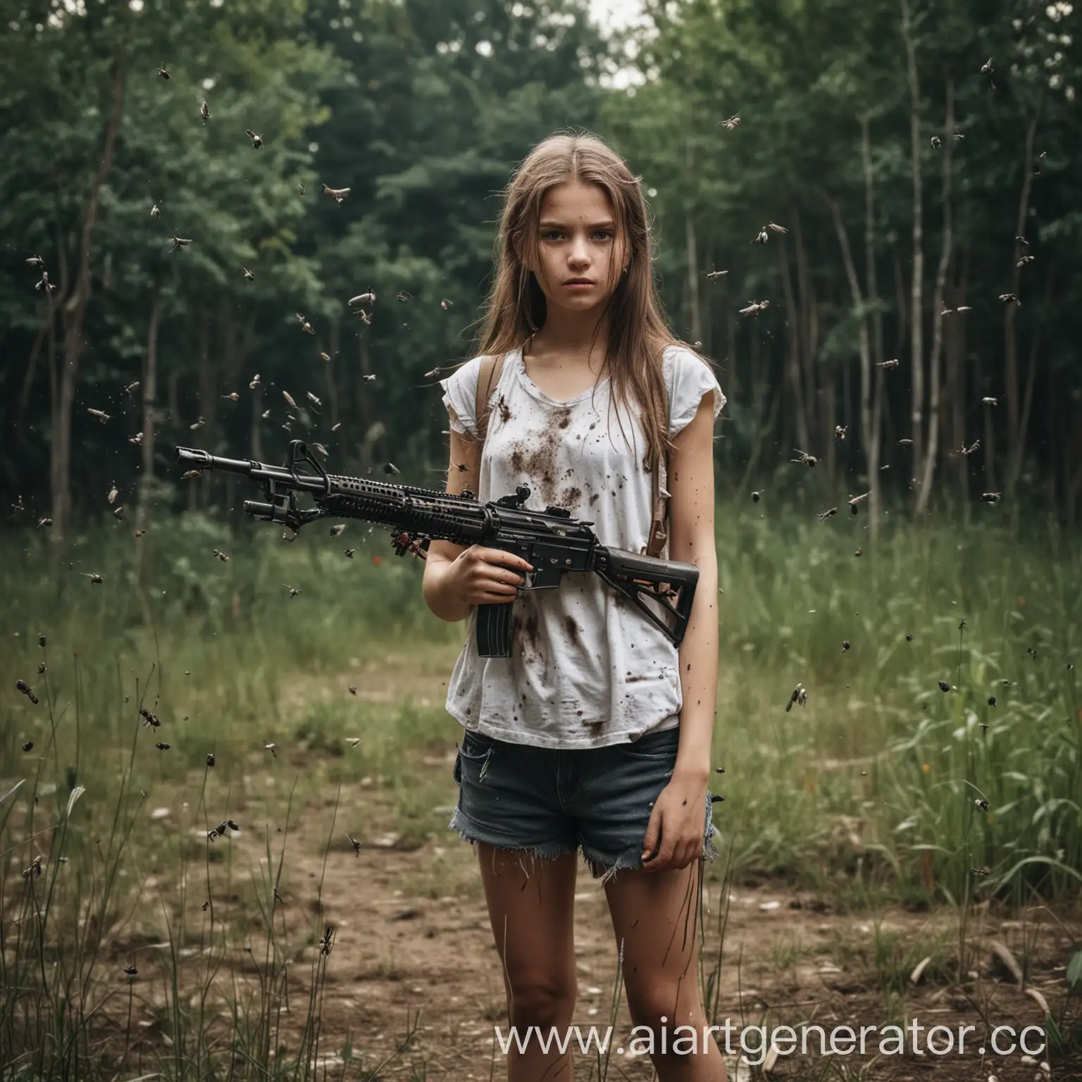 Girl-with-Weapon-Swatting-Dead-Mosquitoes