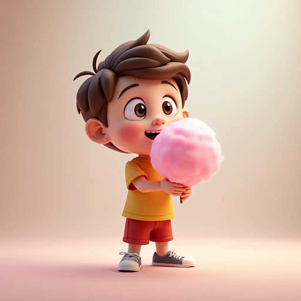 Cute-Boy-Enjoying-Cotton-Candy-in-a-DisneyInspired-3D-Rendering