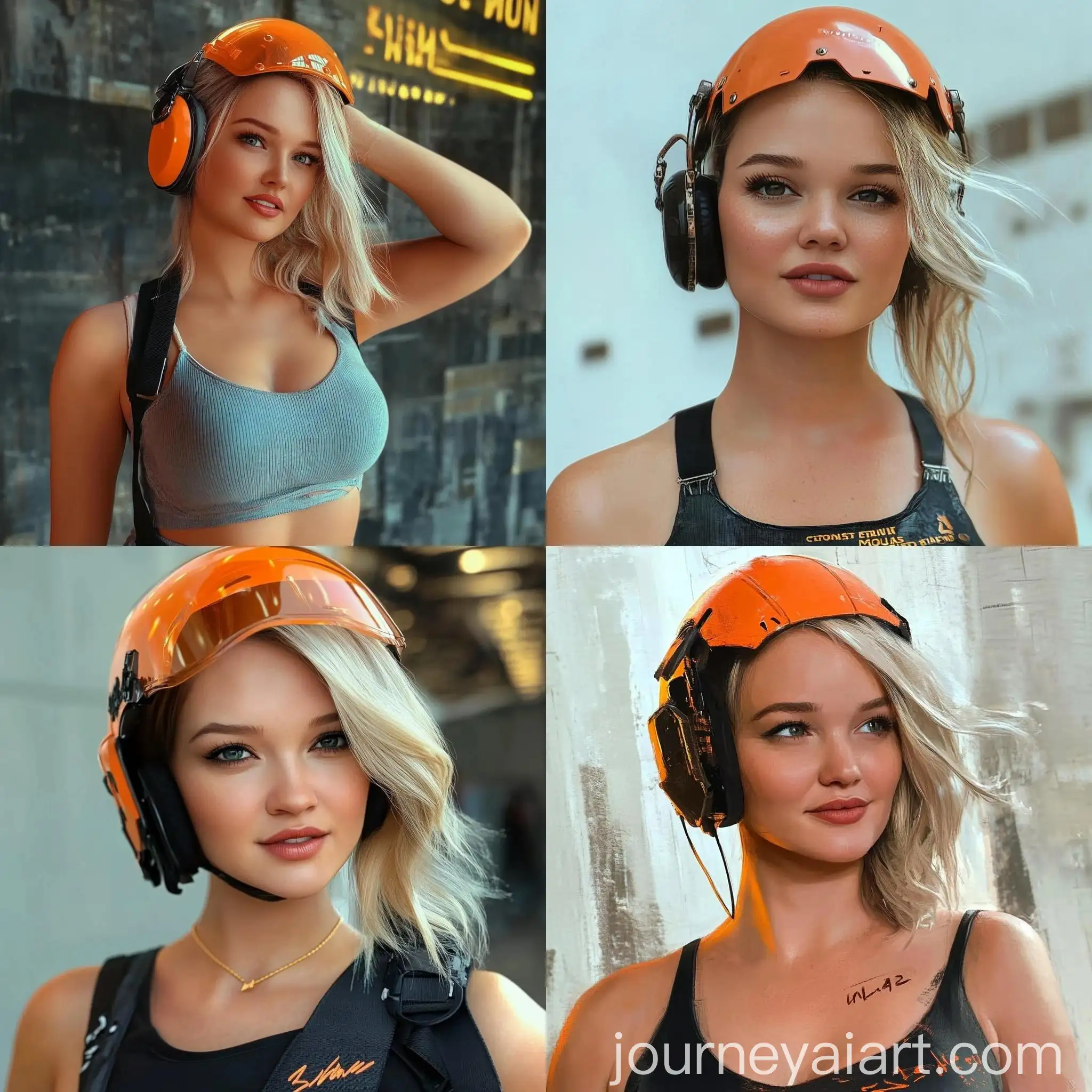 Woman-with-Working-Orange-Helmet-and-Mimic-Pose