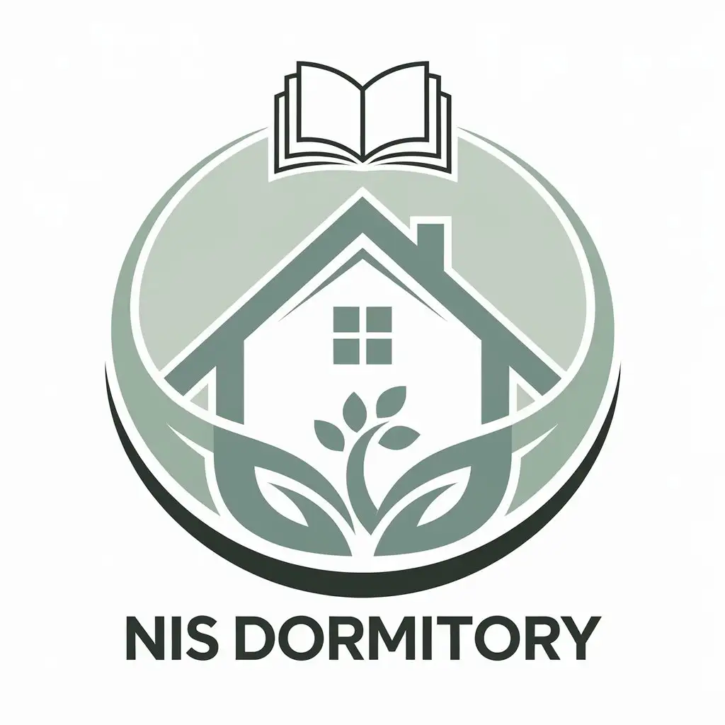 LOGO Design for NIS DORMITORY Cozy House Open Book and Soft Green Colors