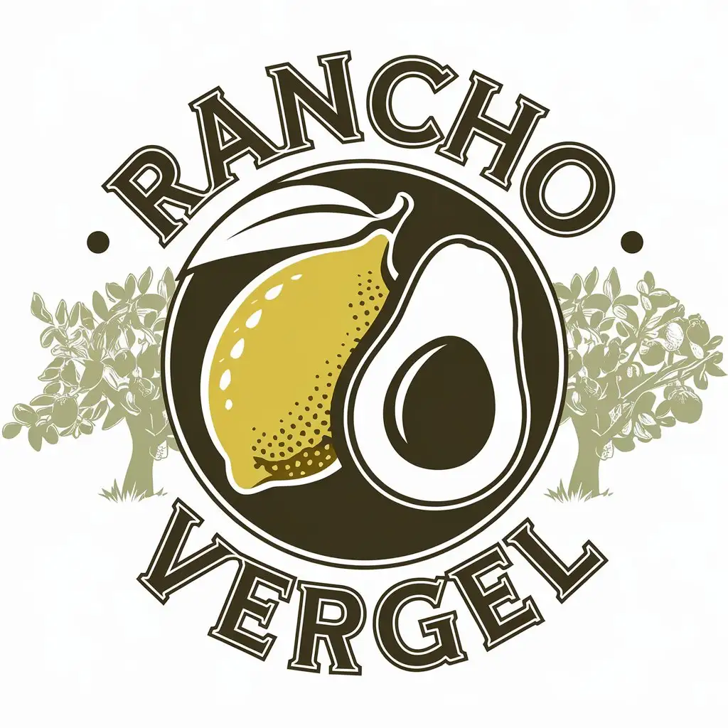 a vector logo design,with the text "rancho vergel", main symbol:lemon, avocado, orchard,Moderate,clear background