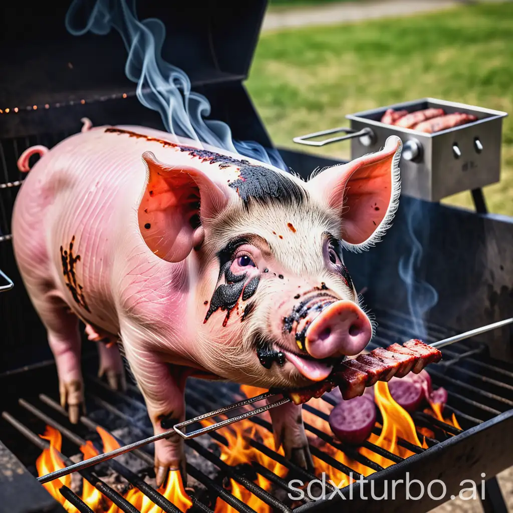 pig on a spit and grill