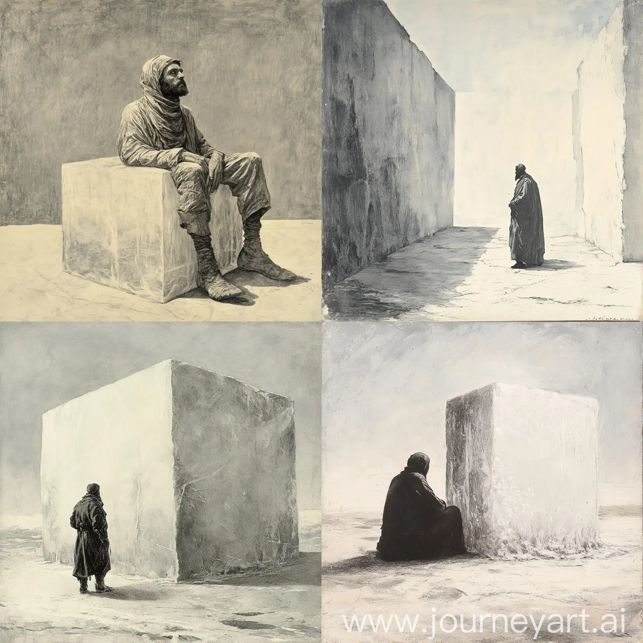 Minimalist-Drawing-of-a-Beggar-Arab-Frozen-in-Ice-1864