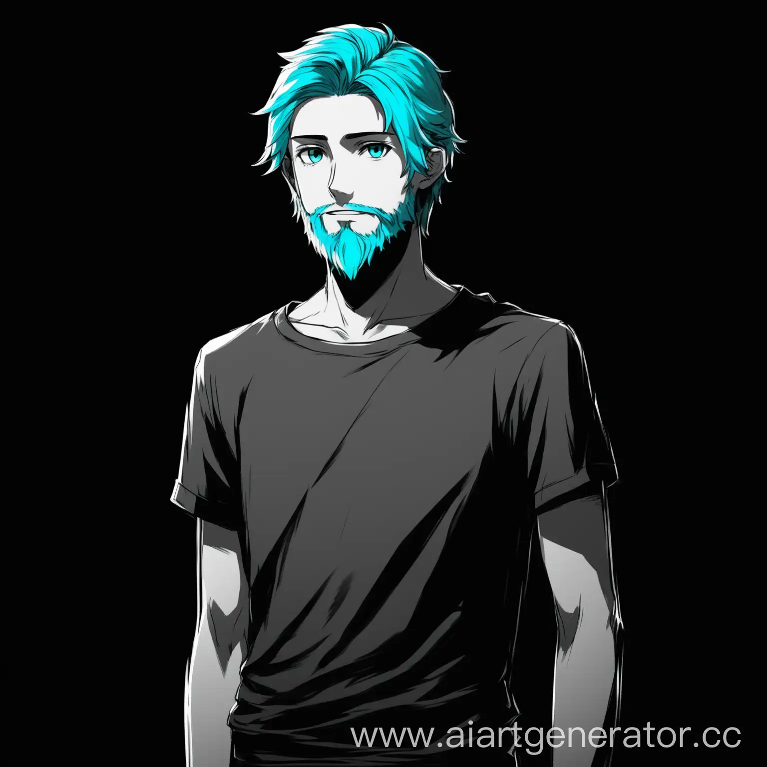 Young-Man-with-Turquoise-Hair-on-Monochrome-Black-Background